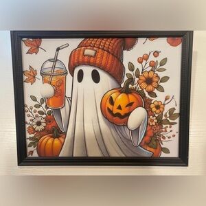 Cute Ghost with Bats Iced Coffee framed 8x10” leaner/wall Print